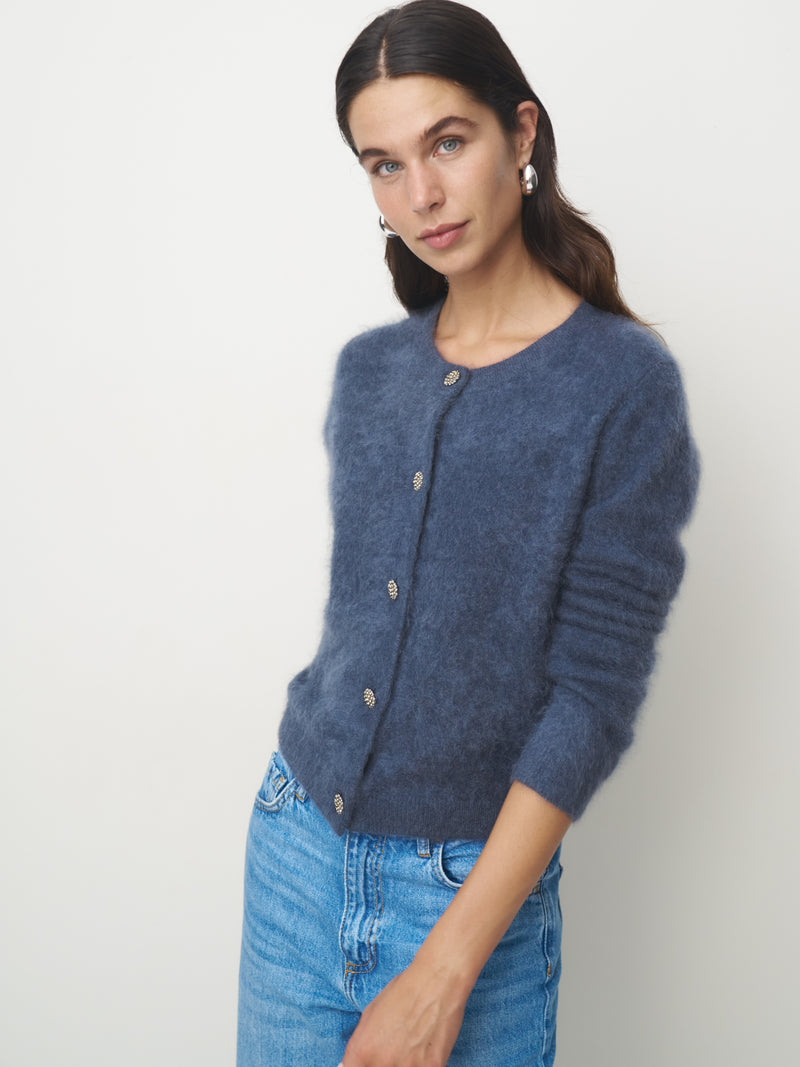 Cashmere Strickjacke gebrusht Schmuckknopf // navy