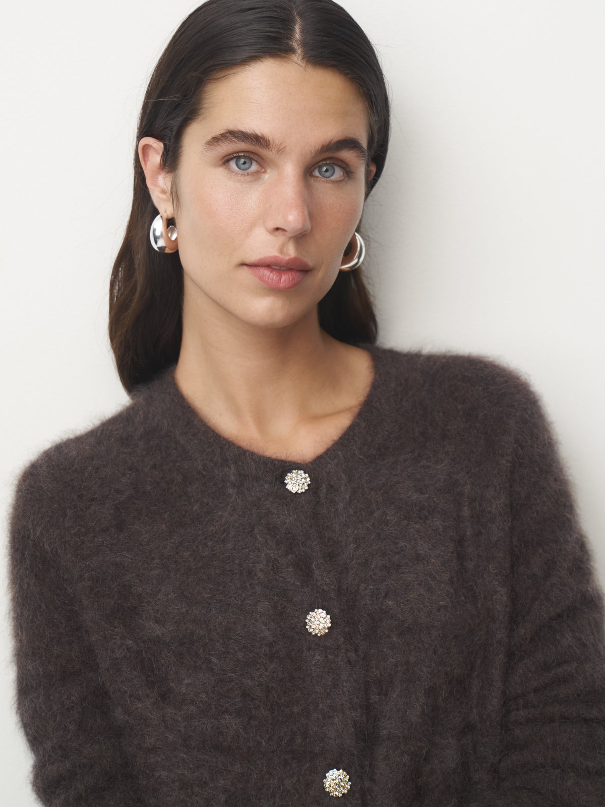 Cashmere Cardigan brushed Jewel Button brown