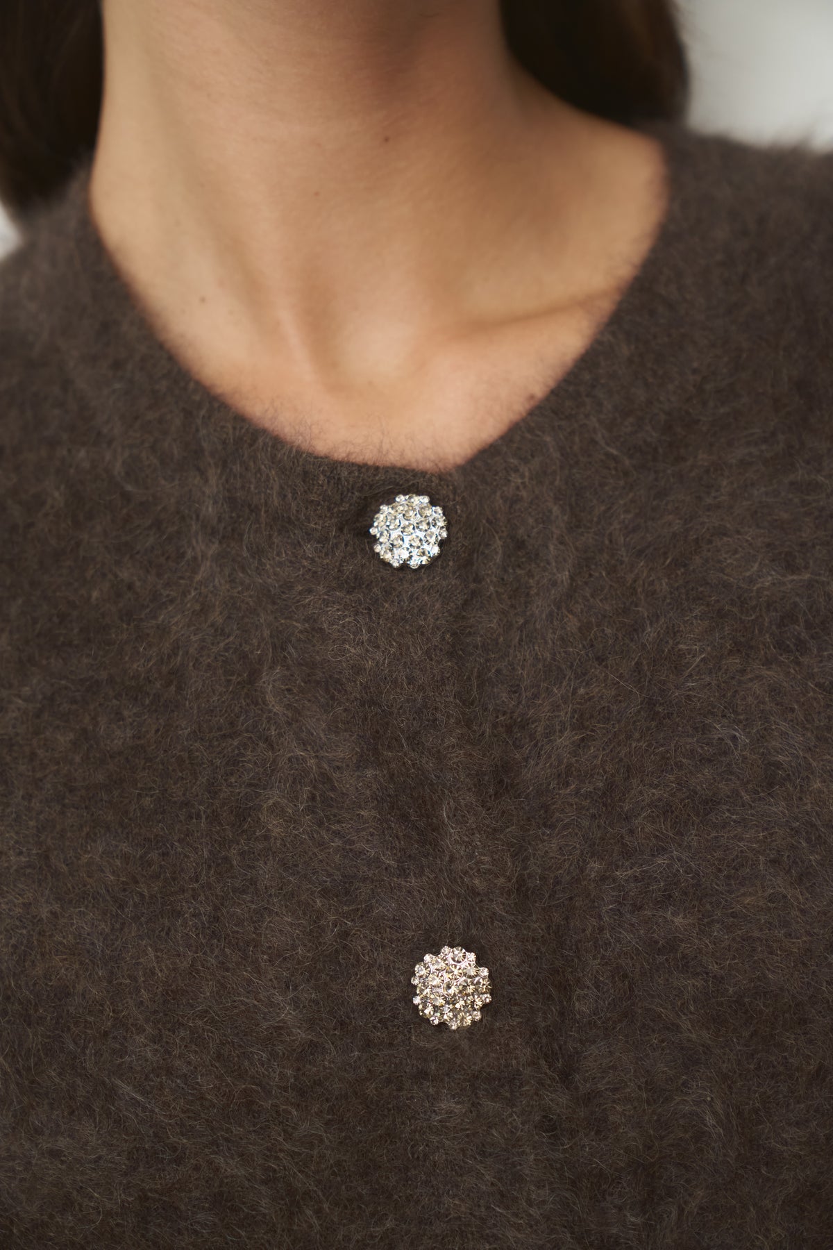 Cashmere Cardigan brushed Jewel Button brown