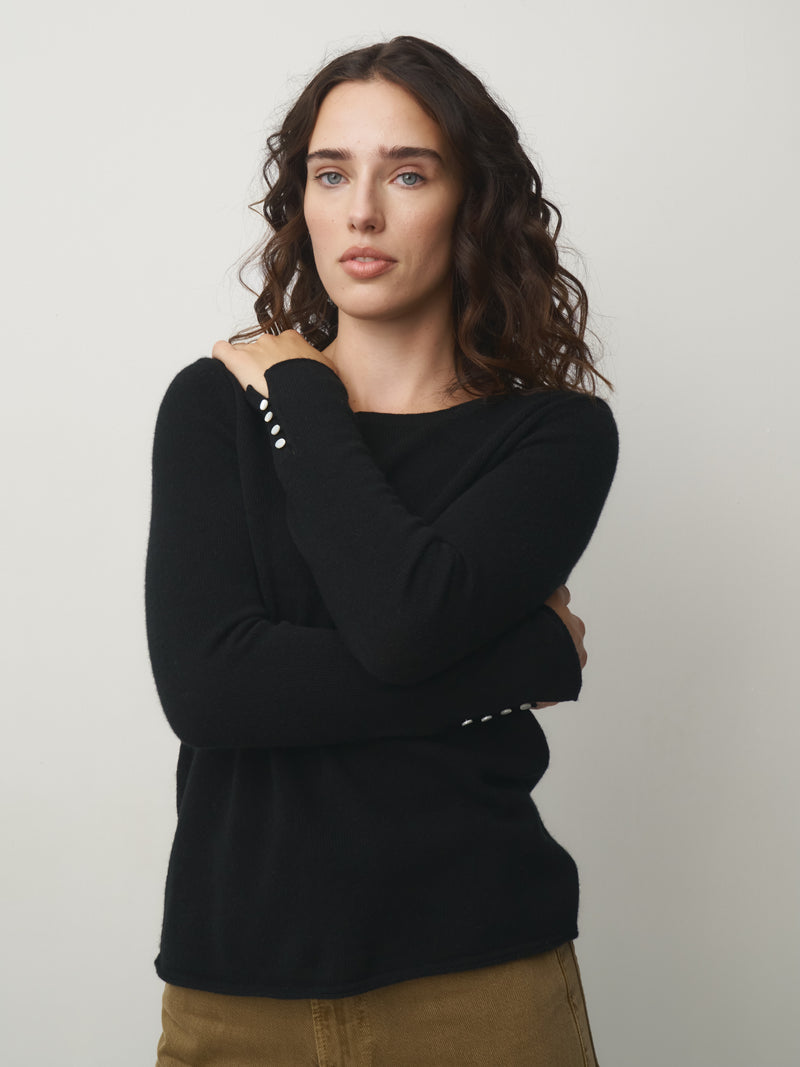 Cashmere Pullover Knopfleiste // schwarz