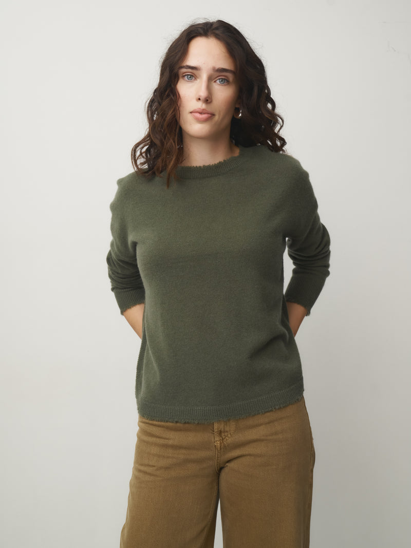 Cashmere Pullover Fransenkante // pine