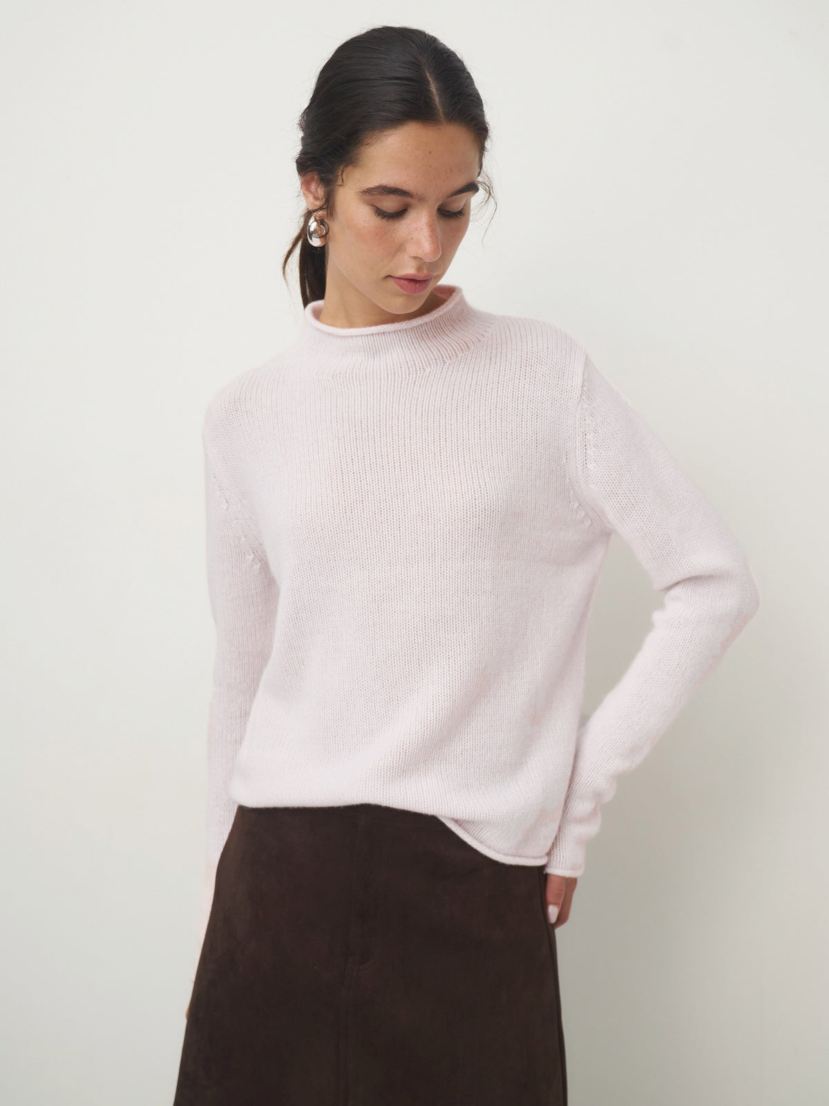 Cashmere Pullover Stehbund stein – 27 alabaster