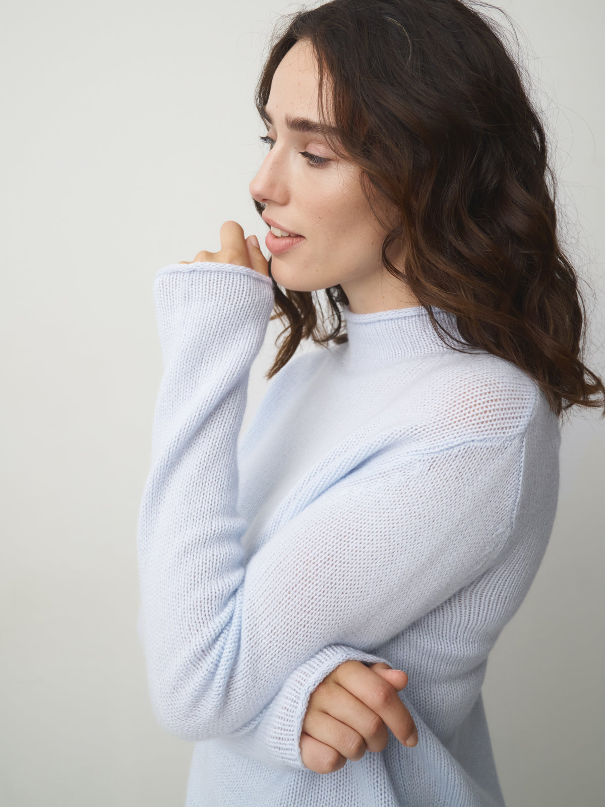 Cashmere Sweater Stand-Up Collar light blue