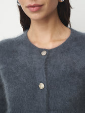 Cashmere Strickjacke gebrusht Schmuckknopf // navy