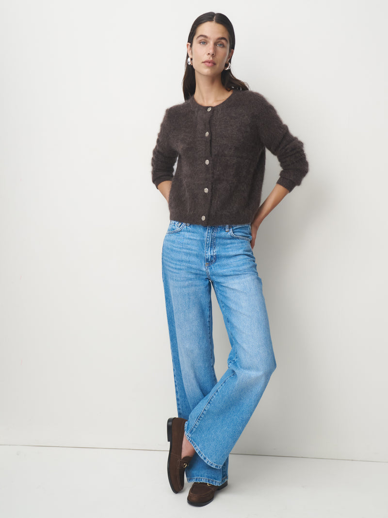 Cashmere Strickjacke gebrusht Schmuckknopf // wood