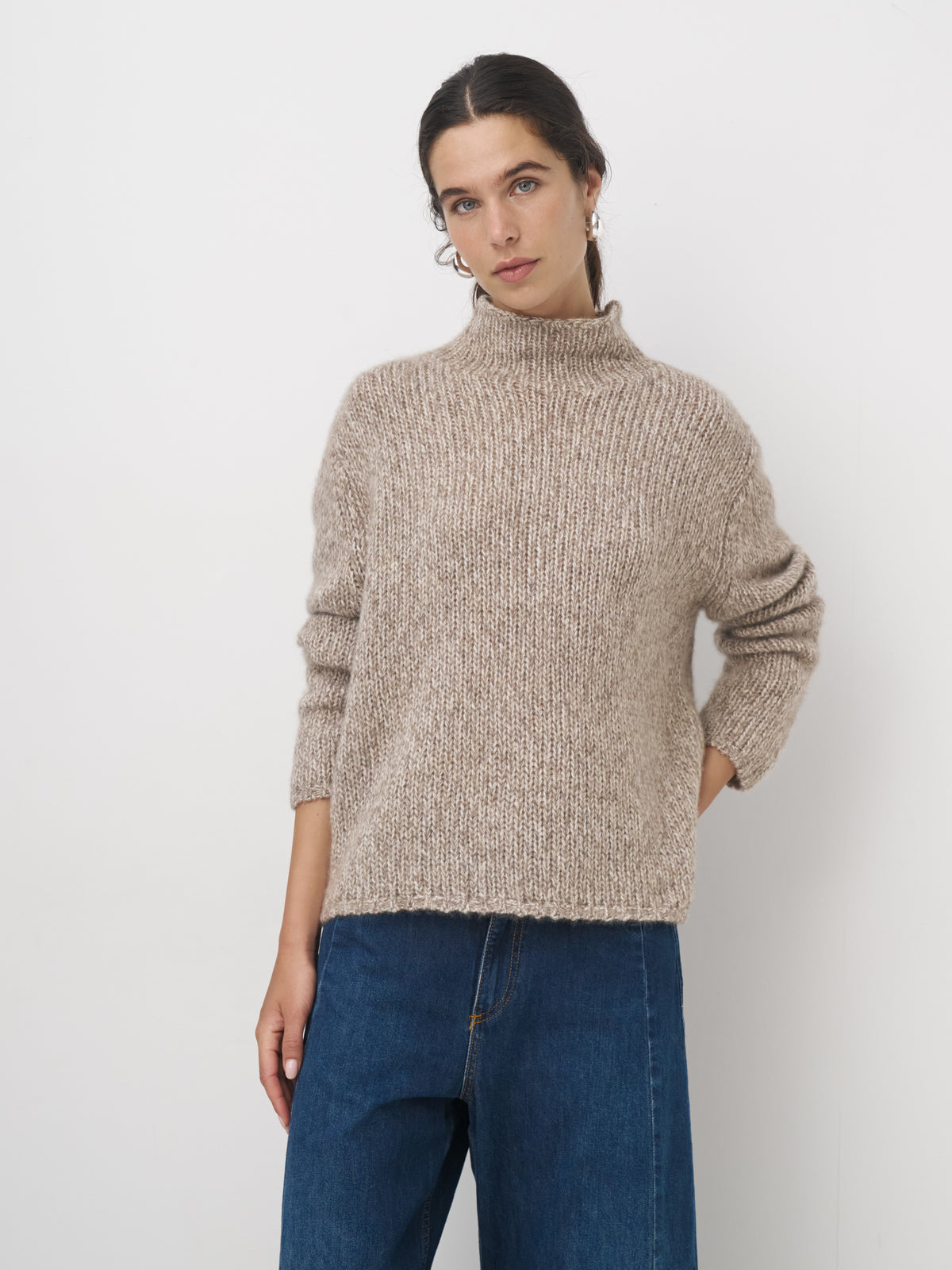 Cashmere Mix Pullover Stehkragen // taupe