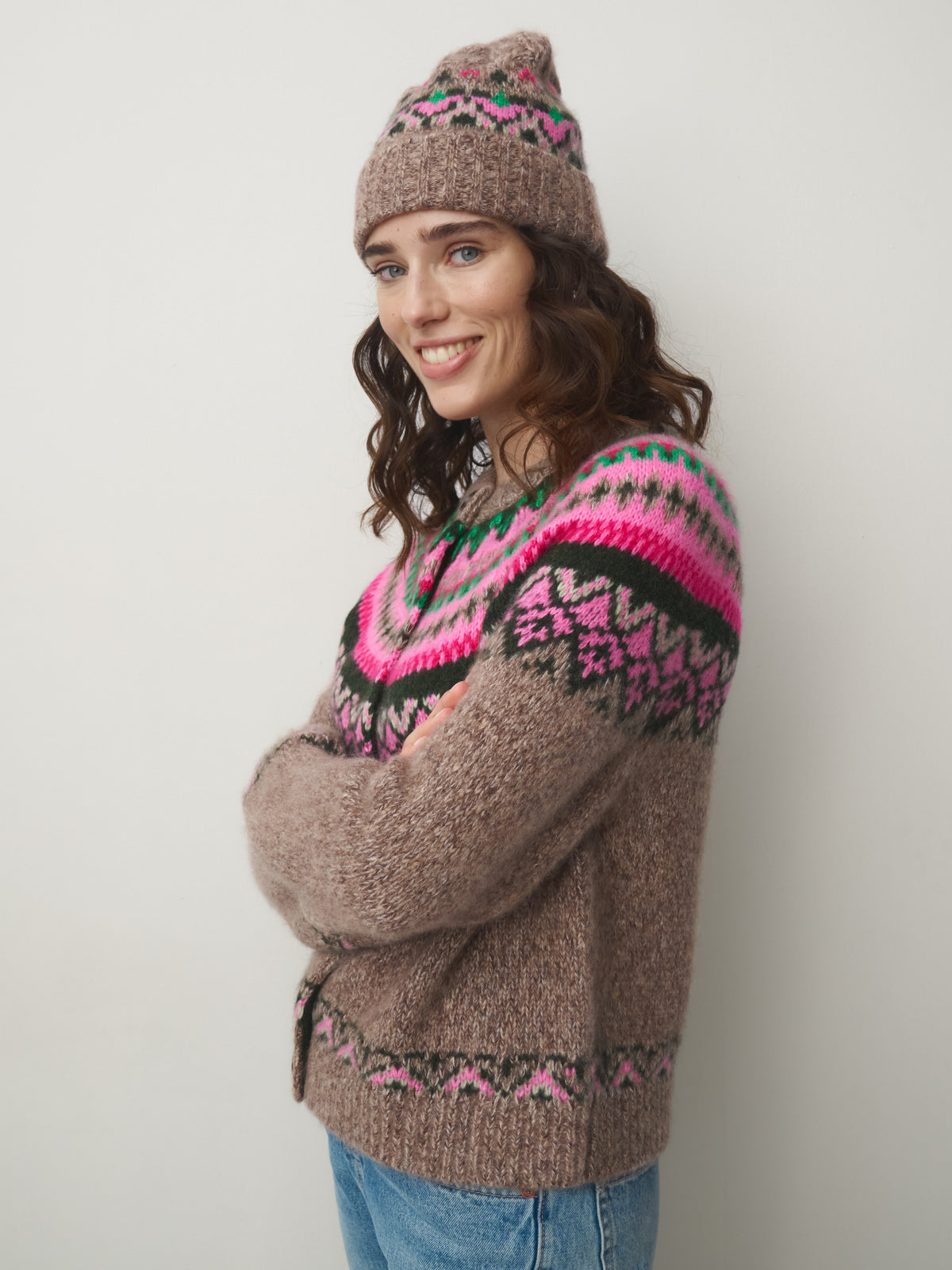 Cashmere Mix Norweger Strickjacke
